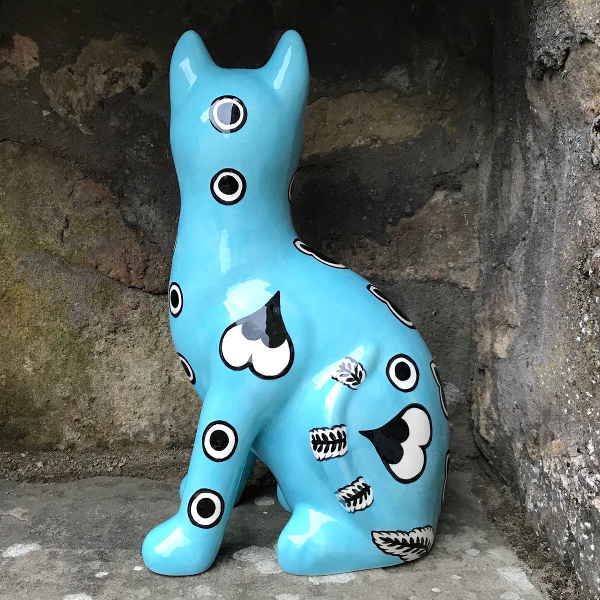 Scottish Wemyss Ware Turquoise Gallé Large Cat | Griselda Hill Pottery