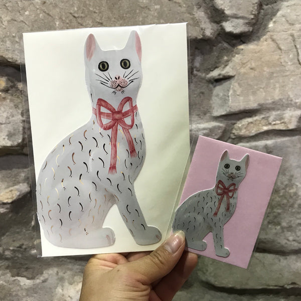 Pink Bow Gilt Tiny Cat Card