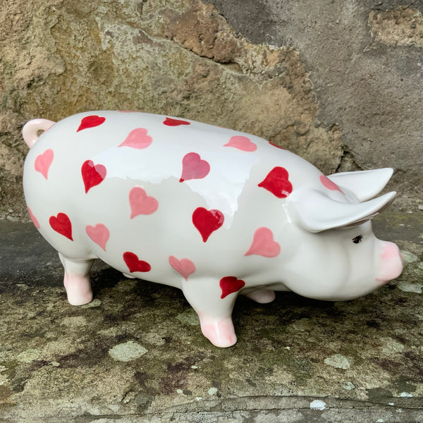 Pink and Red Hearts Standing Pig