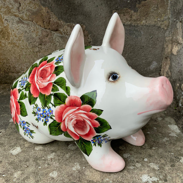 Cabbage Rose and Forget Me Not Medium Pig
