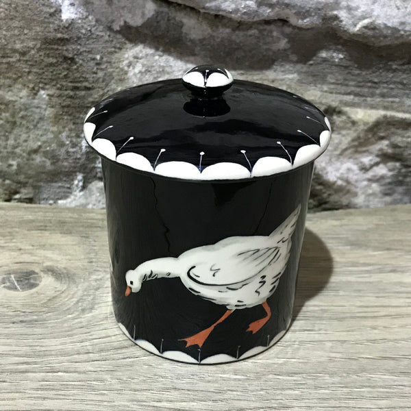 Goose Black Background Small Jam Pot