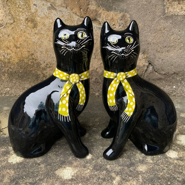 Black with Green Bow Small Cat