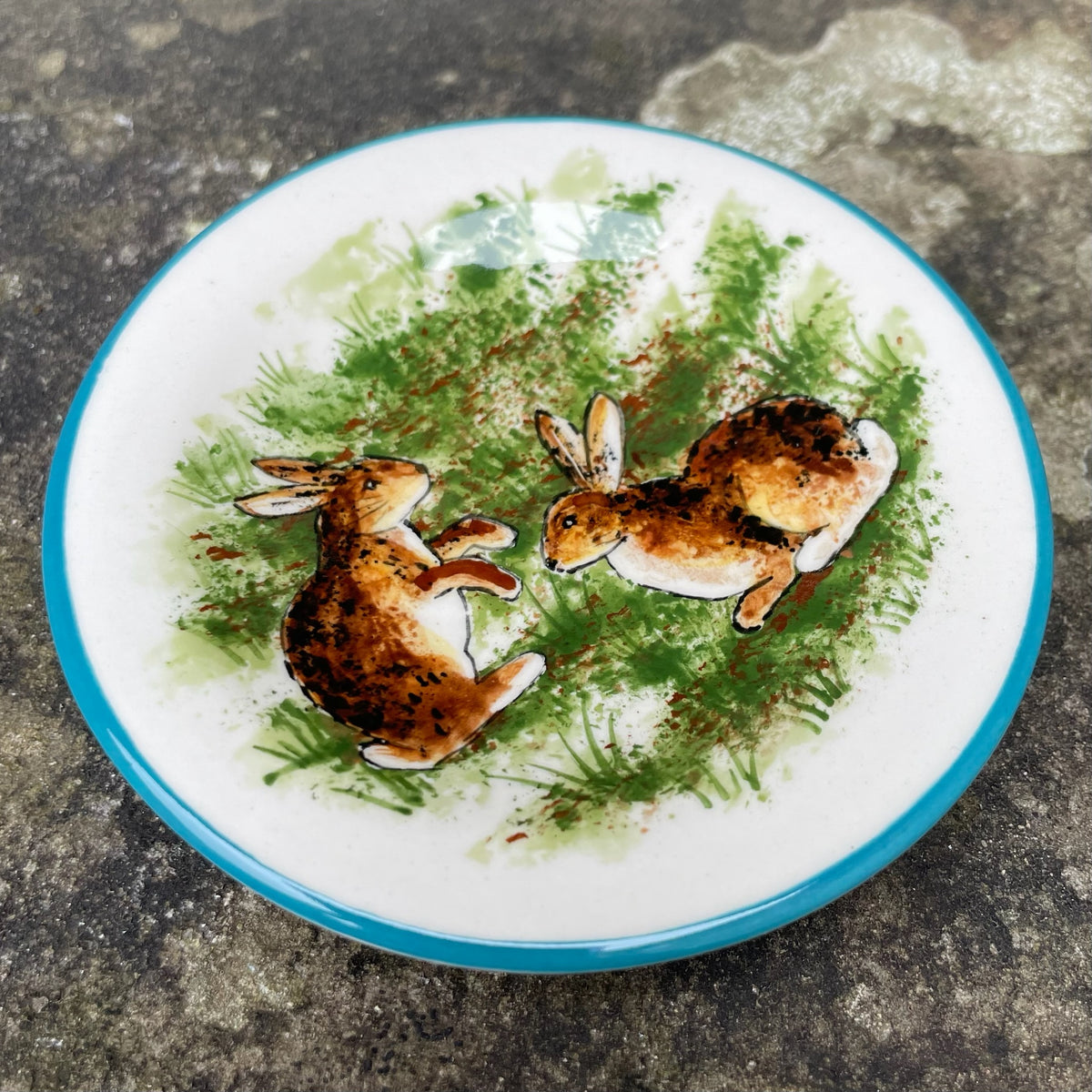 Wemyss Ware Hand Painted Rabbits Tiny Plate | Griselda Hill Pottery