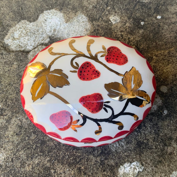 Gold Strawberry Oval Trinket Box