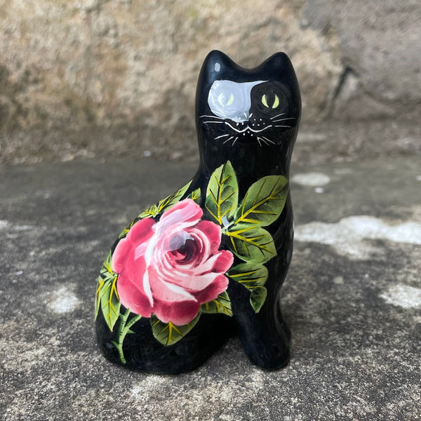 Cabbage Rose Black Background Tiny Cat