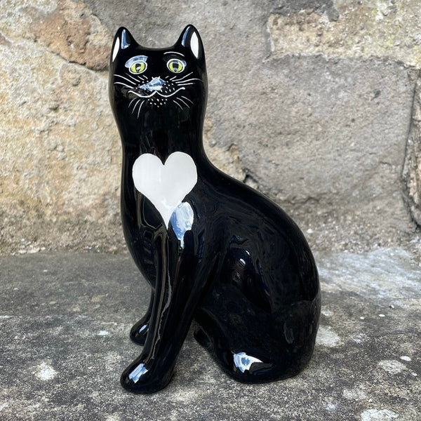 Black with White Heart Small Cat