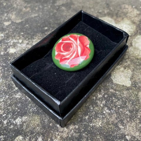 Cabbage Rose Round Brooch Green