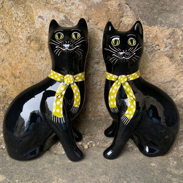 Black with Green Bow Small Cat