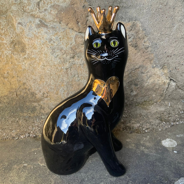 Crown Black with Gold Heart Small Cat