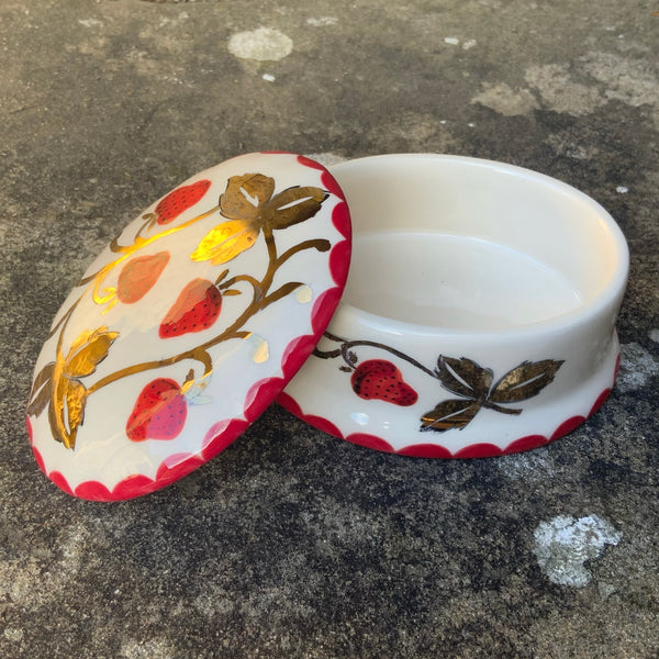 Gold Strawberry Oval Trinket Box
