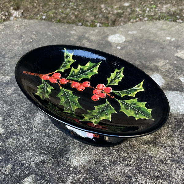 Holly Black Background Bonbon Dish