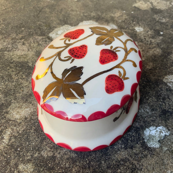 Gold Strawberry Oval Trinket Box