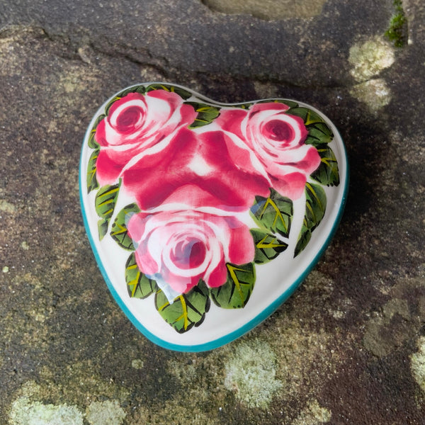 Cabbage Rose Small Heart Trinket Box