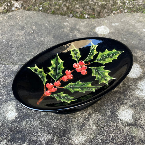 Holly Black Background Bonbon Dish