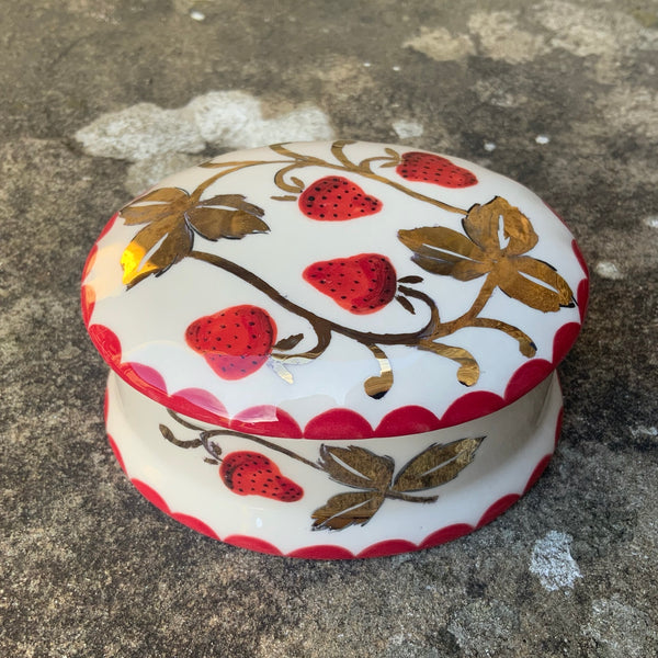 Gold Strawberry Oval Trinket Box