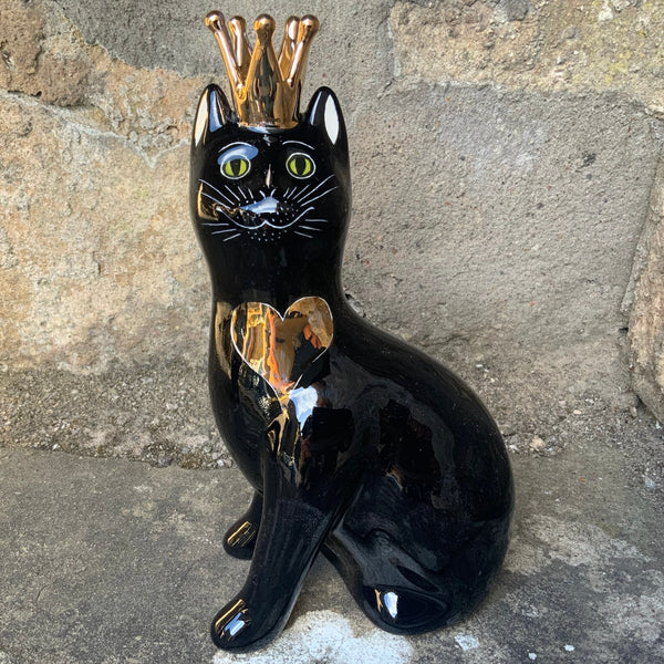 Crown Black with Gold Heart Small Cat