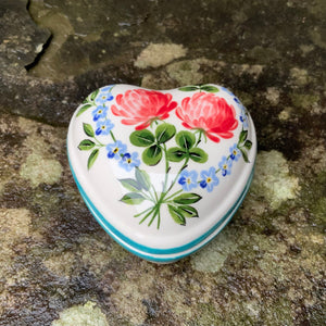 Clover and Forget Me Not Heart Trinket Box