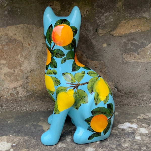 Oranges and Lemons Teal Large Cat
