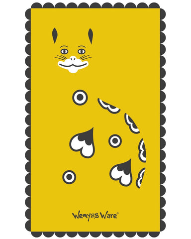 Large Yellow Gallé Cat Wemyss Ware Tea Towel