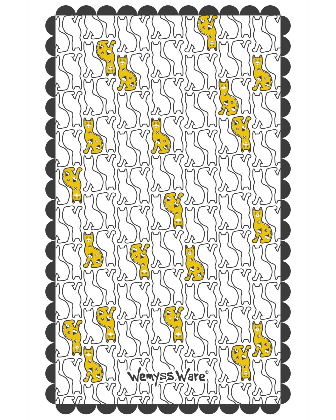 Yellow Gallé Cats Pattern Wemyss Ware Tea Towel