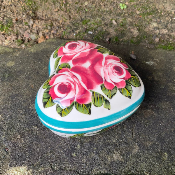 Cabbage Rose Small Heart Trinket Box