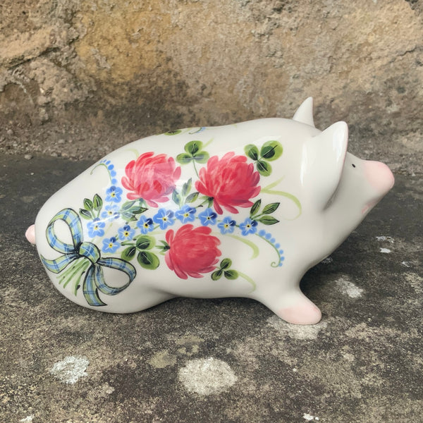 Clover and Forget Me Not Bow Small Pig
