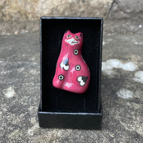 Maroon Gallé Cat Brooch