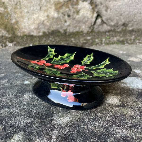 Holly Black Background Bonbon Dish