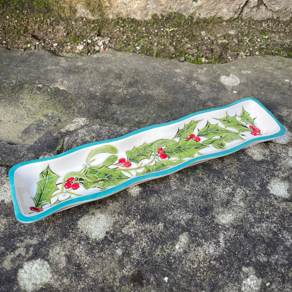 Holly and Mistletoe Fluted Tray