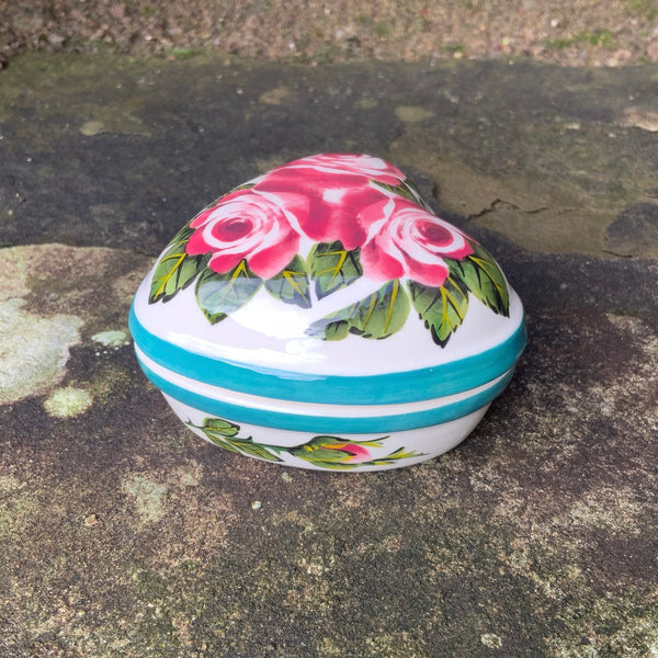 Cabbage Rose Small Heart Trinket Box