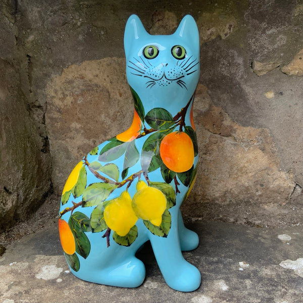 Oranges and Lemons Teal Large Cat