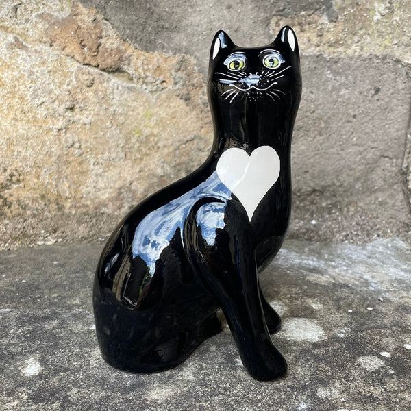 Black with White Heart Small Cat