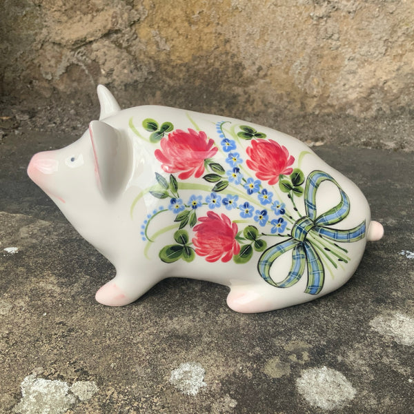 Clover and Forget Me Not Bow Small Pig