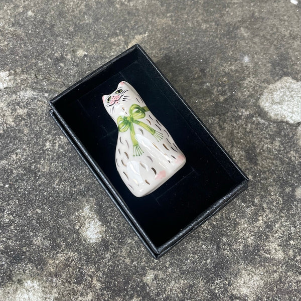 Green Gilt Cat Brooch