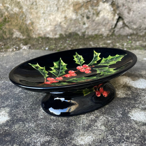 Holly Black Background Bonbon Dish