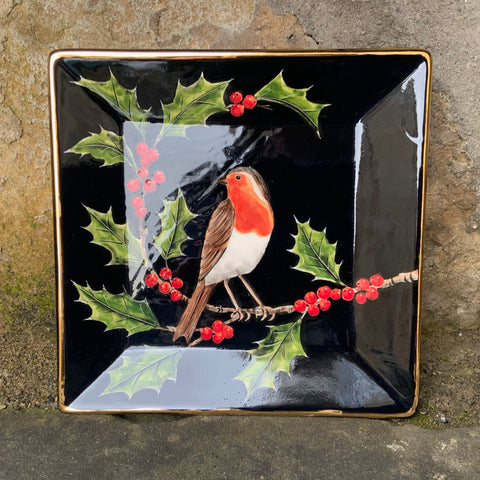 Gold Robin Holly Square Dish