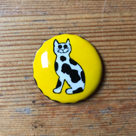 Yellow Cat Round Brooch