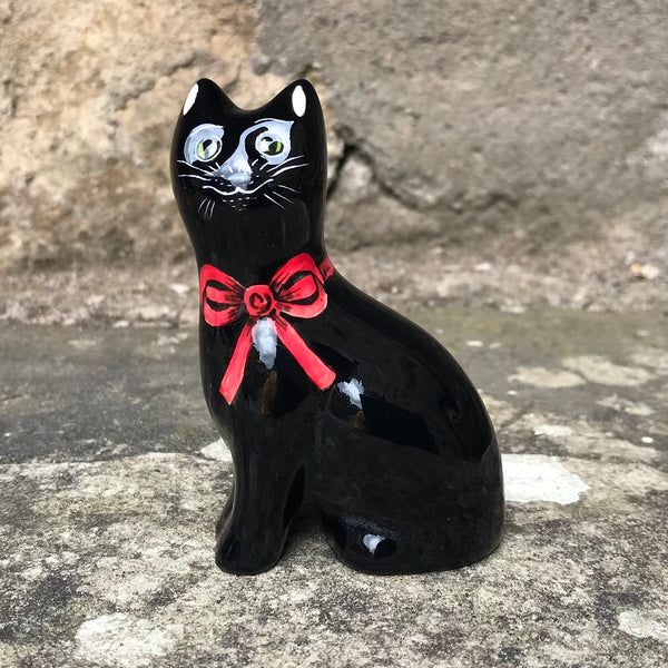 Red Bow Black Tiny Cat
