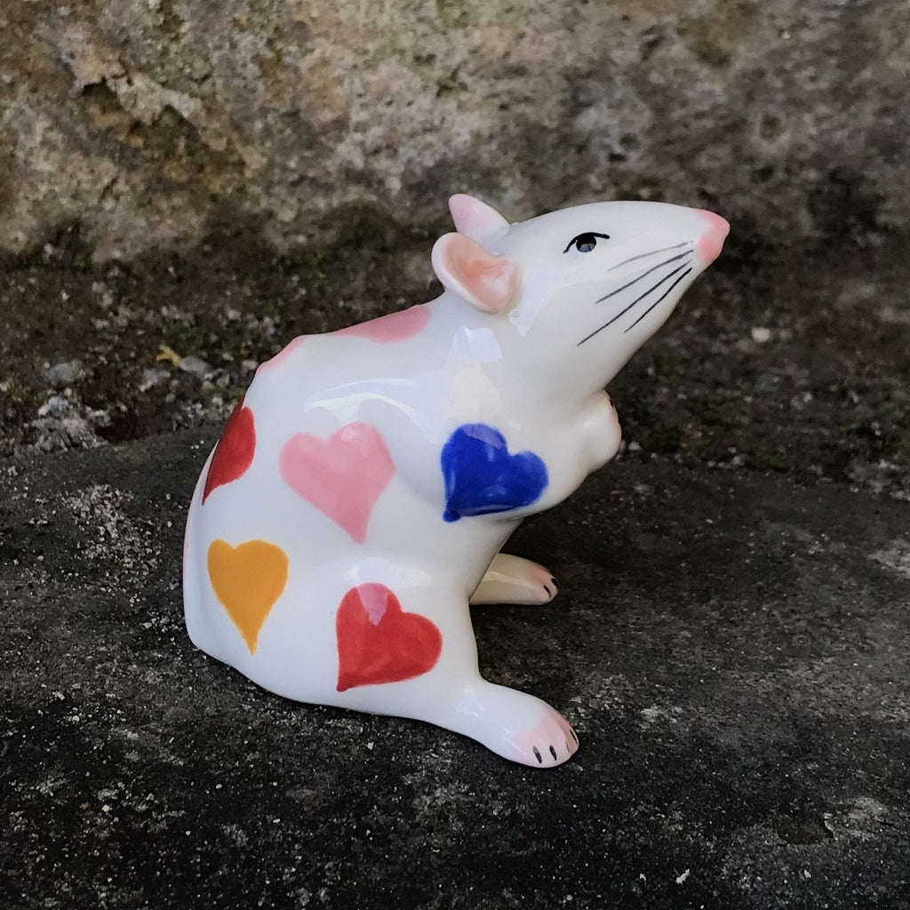 Wemyss Ware Hand Painted Rainbow Hearts Mouse | Griselda Hill Pottery