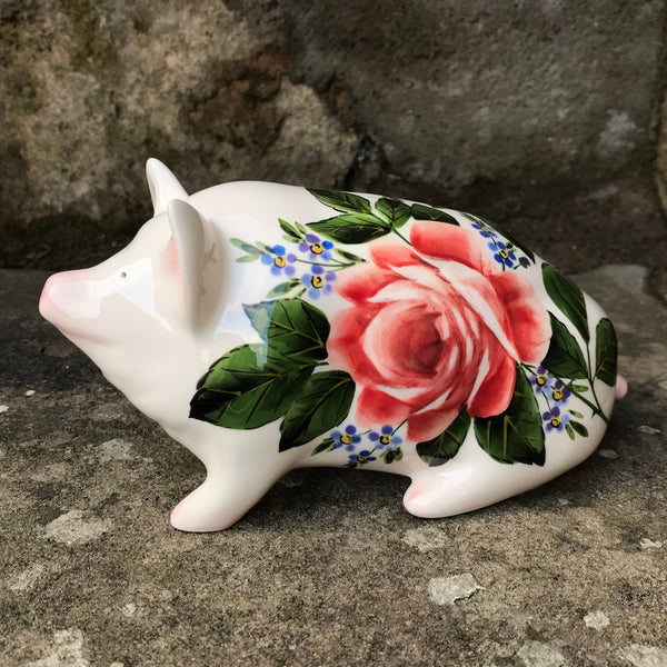 Cabbage Rose and Forget Me Not Small Pig