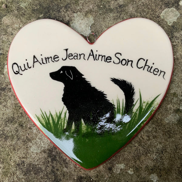 Qui Aime Jean Aime Son Chien Large Hanging Heart