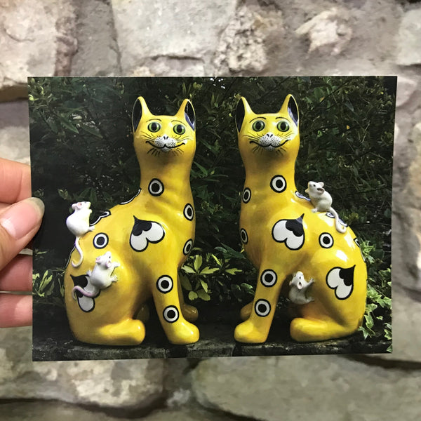 Yellow Gallé Cats with Mice Postcard