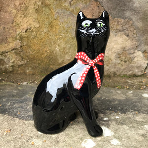 Black with Spotty Red Bow Small Cat