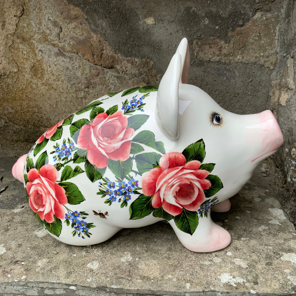 Cabbage Rose and Forget Me Not Medium Pig