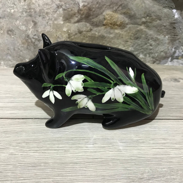 Snowdrop Black Background Small Piggy Bank