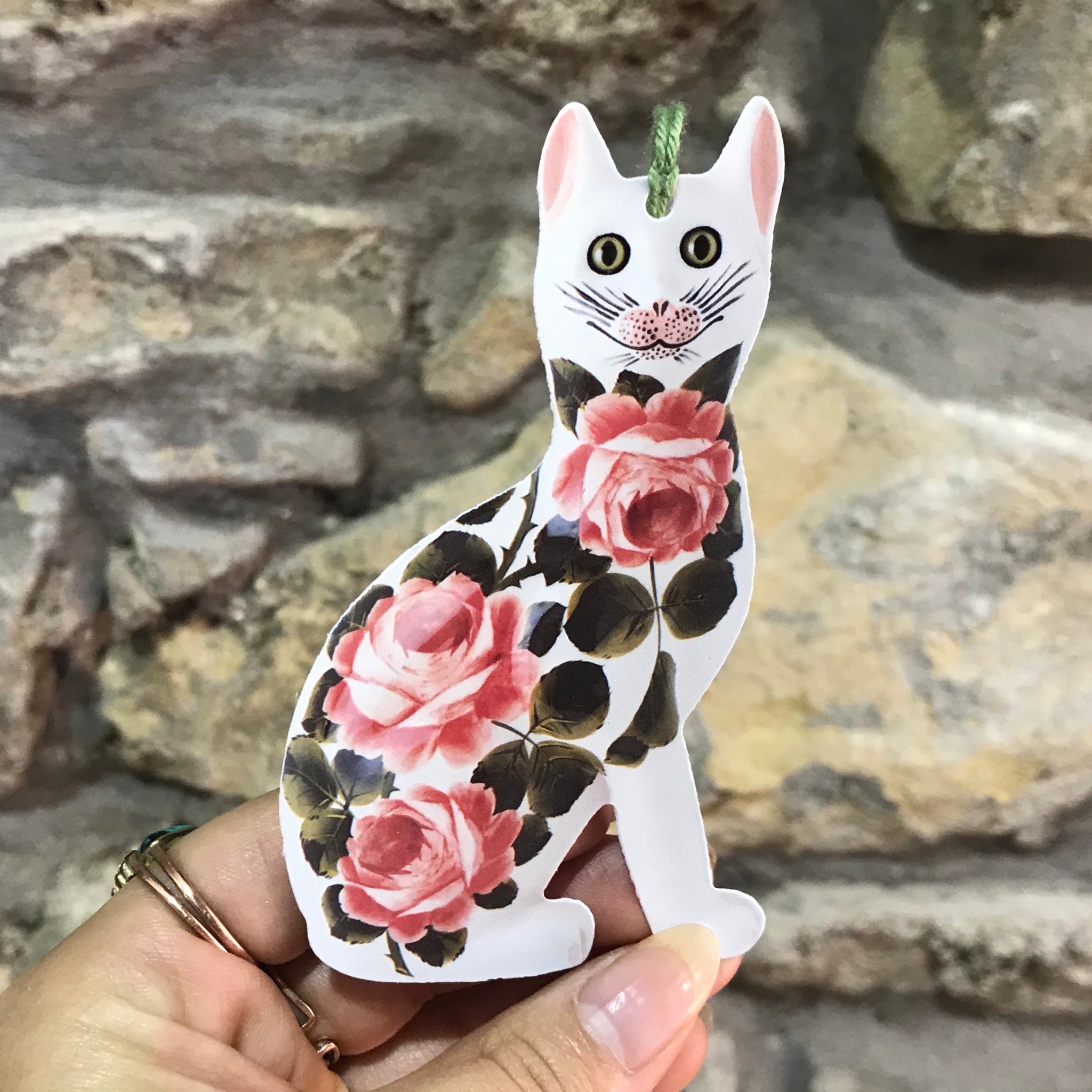 Cabbage Rose Cat Gift Tag