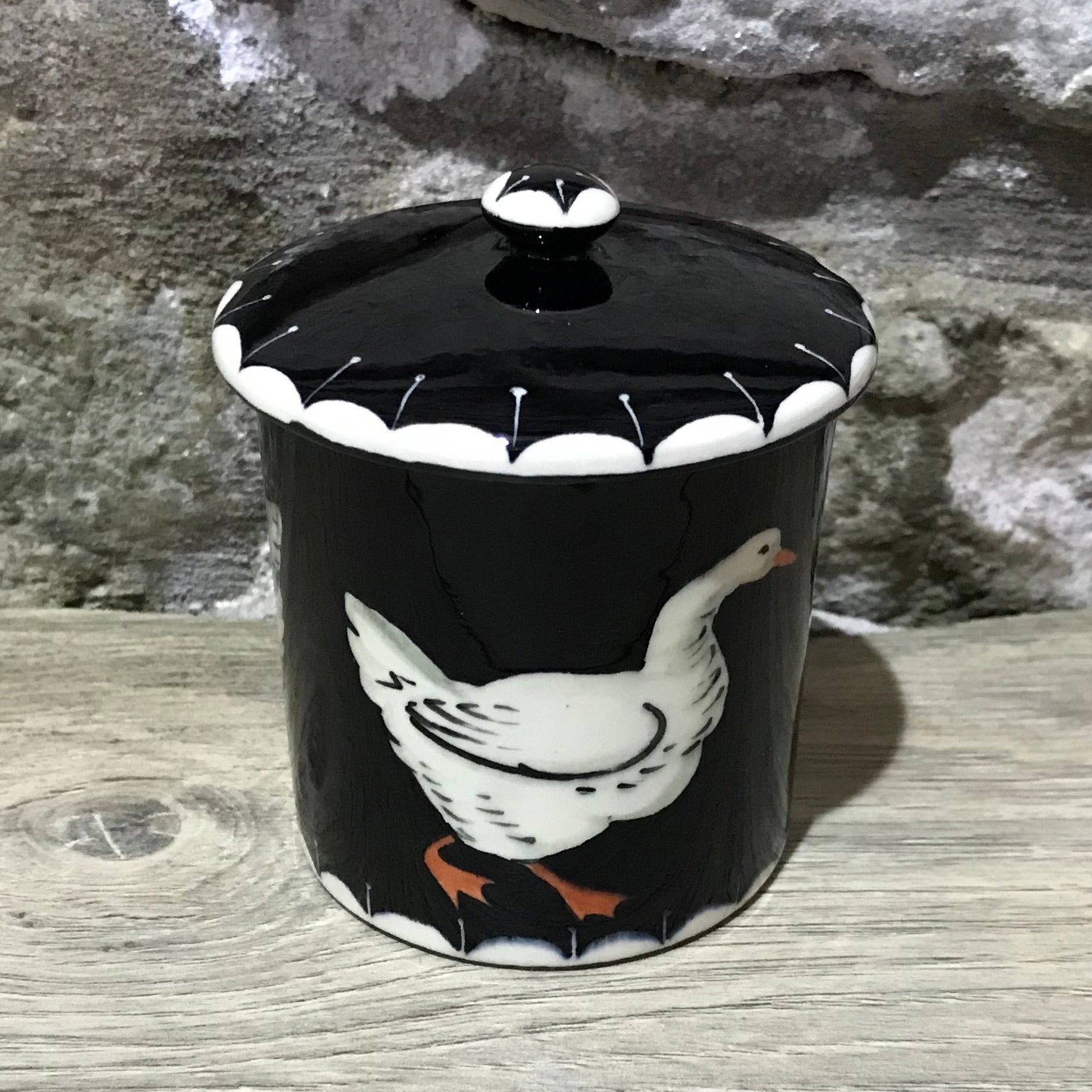 Goose Black Background Small Jam Pot
