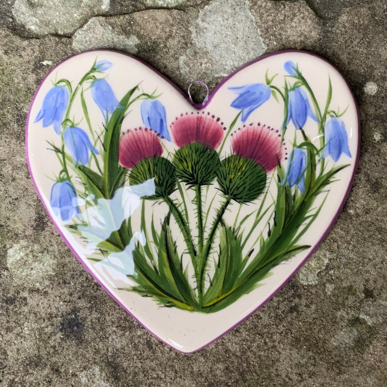 Scottish Bluebell and Thistle Large Hanging Heart