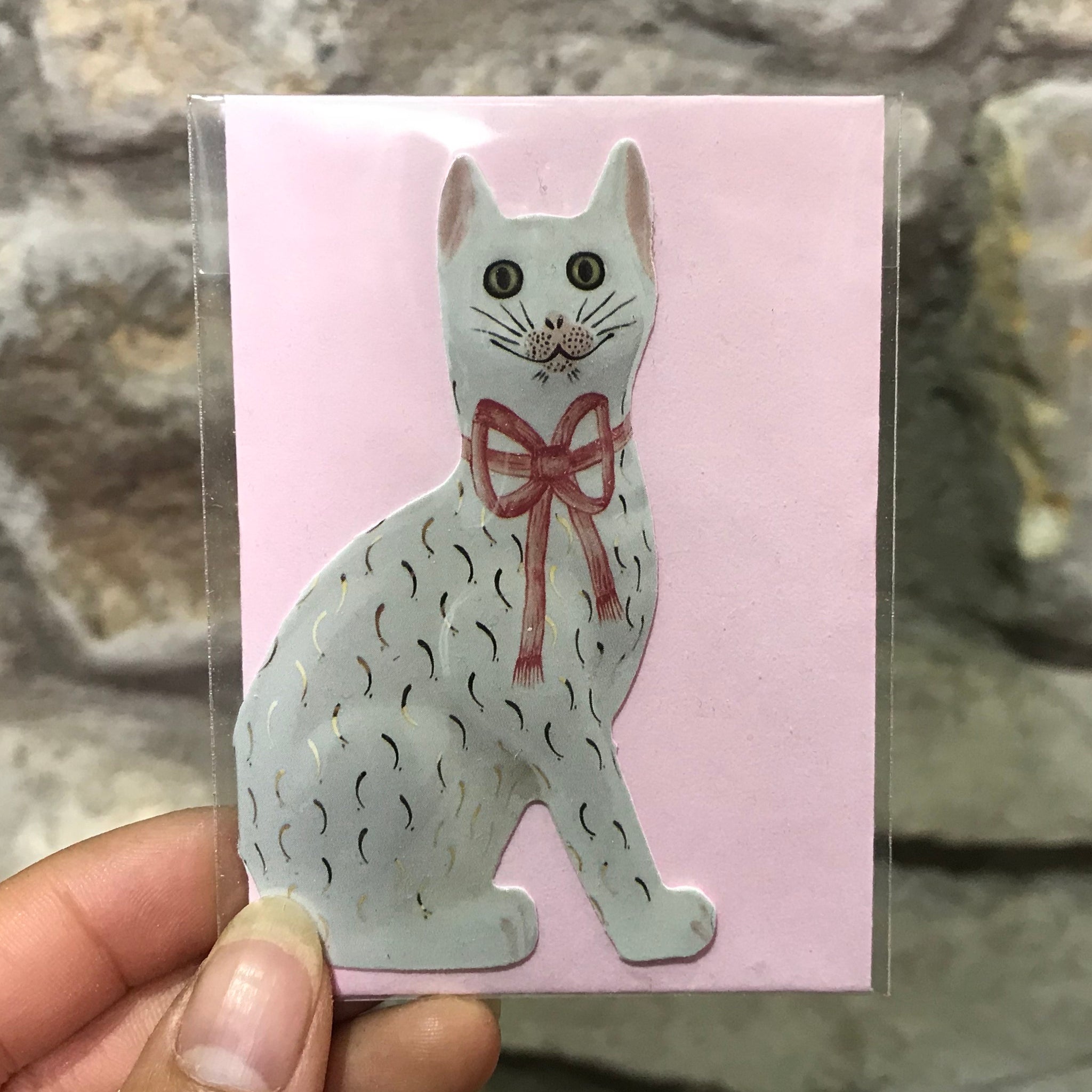 Pink Bow Gilt Tiny Cat Card