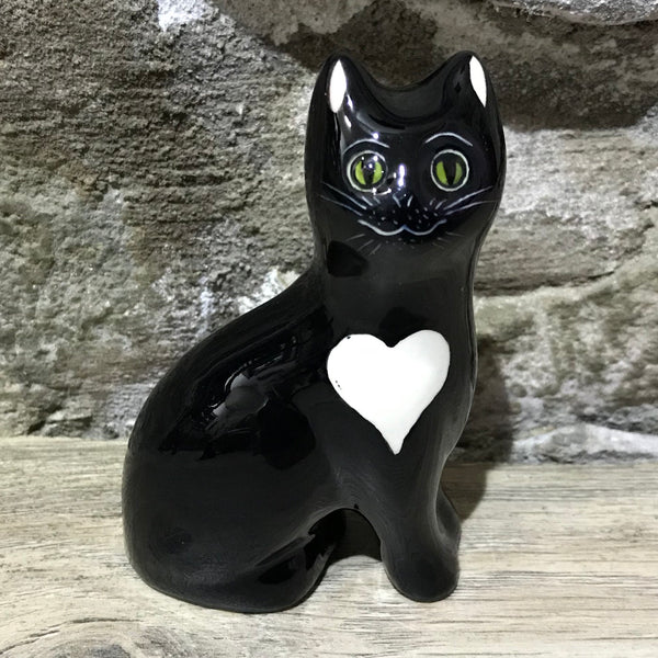 Black with White Heart Tiny Cat
